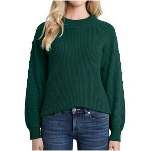 CeCe Green Ribbed Bobble Sleeve Crewneck Sweater Size 1X XL Swiss Dot